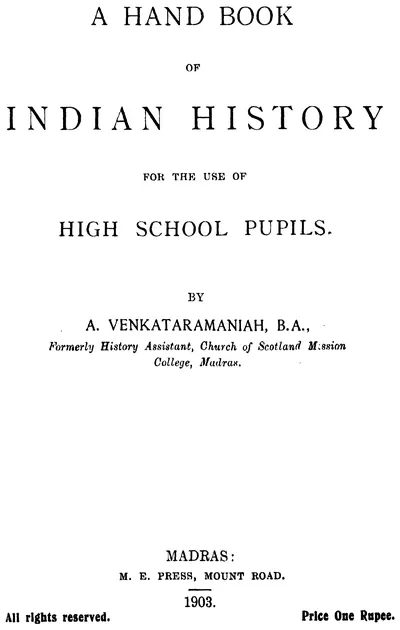 Printed English title page naming the book, its author and his post at a Madras mission college, with the press, the year 1903 and the price at the foot.