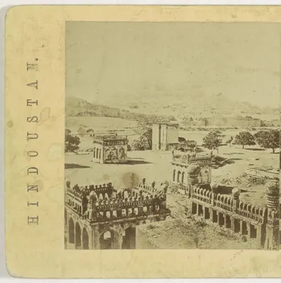 19th-century photograph of the domed Qutb Shahi royal tombs near Golconda (left half of a stereo card).