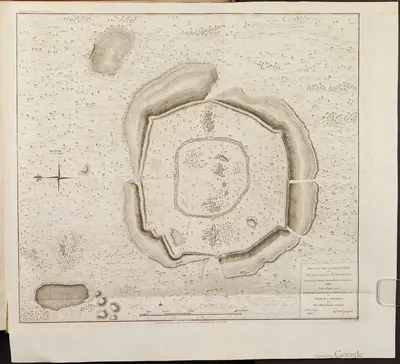 1793 engraved plan of Warangal Fort showing its circular inner stone wall and outer earthen rampart.