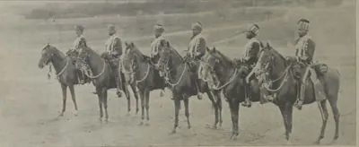 A line of mounted African guards of the Nizam on horseback.
