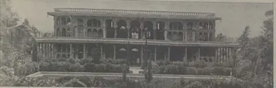 The Salar Jung baradari, a two-storeyed pavilion with verandahs among trees.