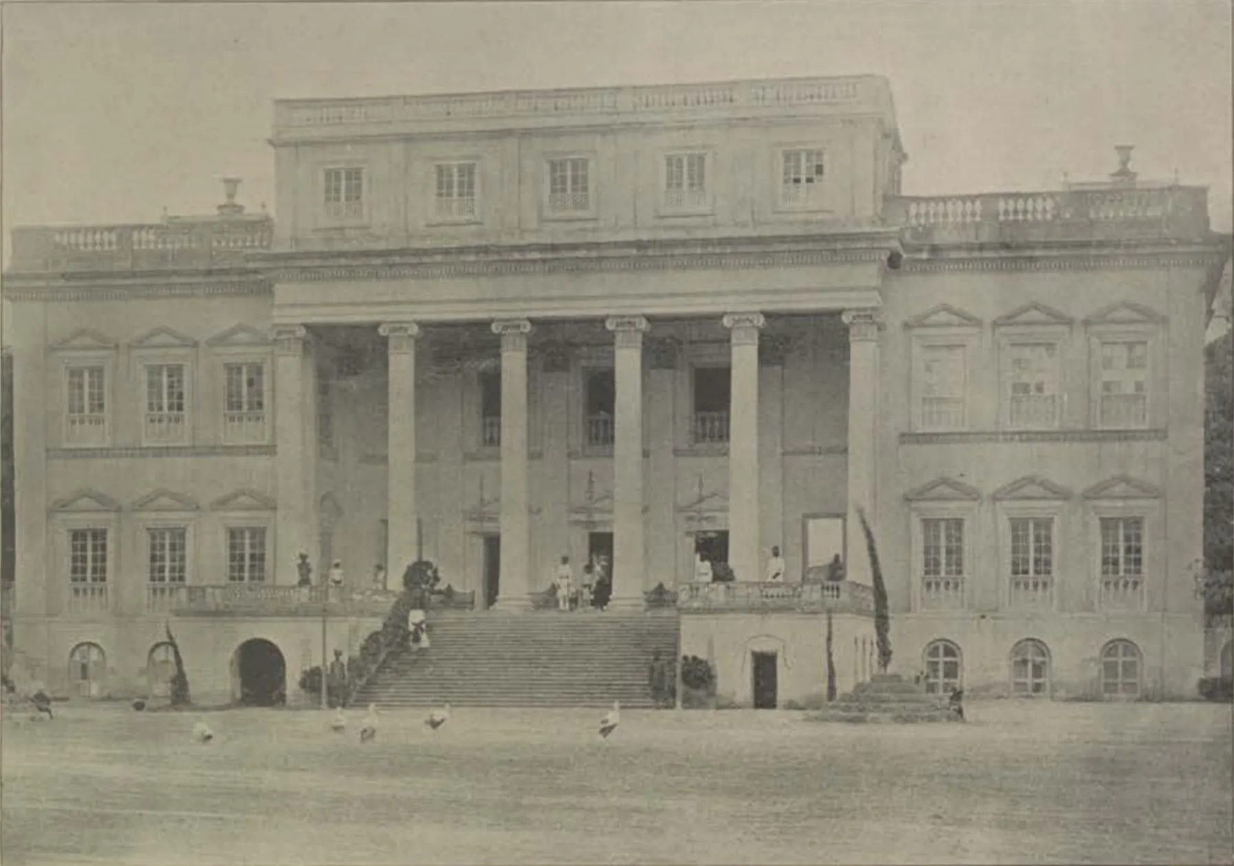 Sir Khurshed Jah's baradari, a classical palace with a columned portico and steps.