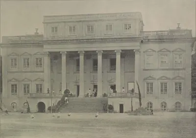 Sir Khurshed Jah's baradari, a classical palace with a columned portico and steps.