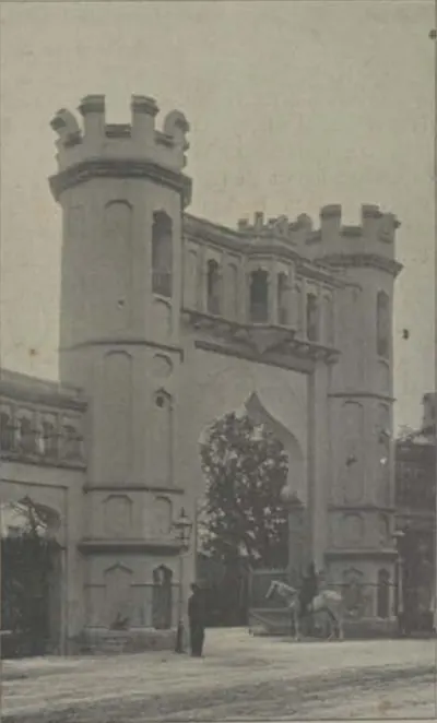 A castellated gateway with towers at the Public Gardens.