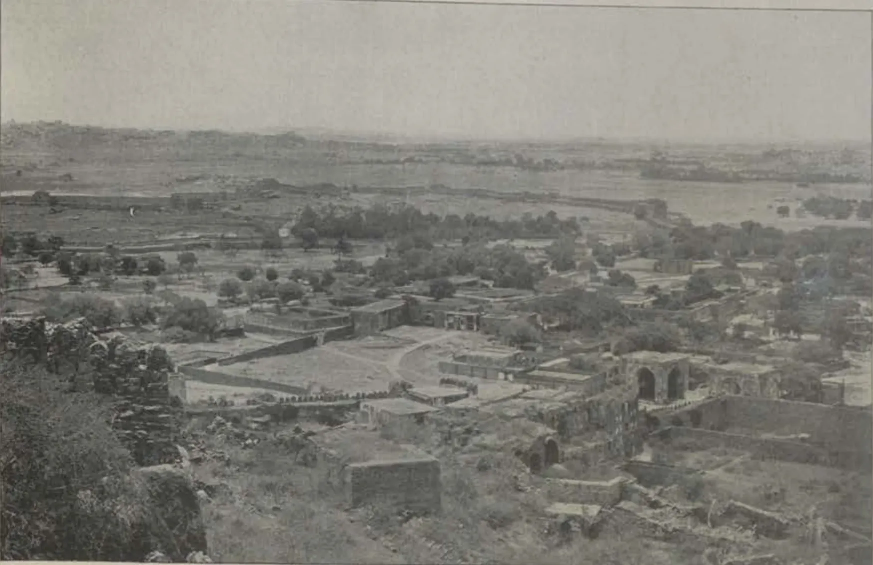 A wide view from the citadel of Golconda over the fort and the plain beyond.