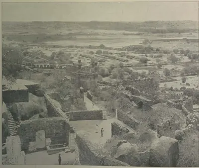 A view from the citadel over rocky ground and the plain.