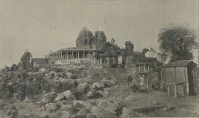 Temple buildings on a rocky hill at Medak.