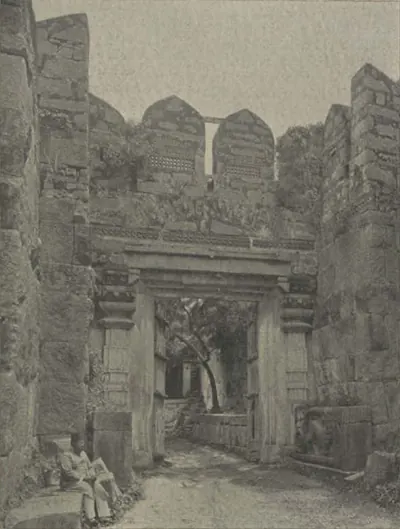 The inner western gate of Warangal fort, a ruined gateway with a carved stone doorframe.