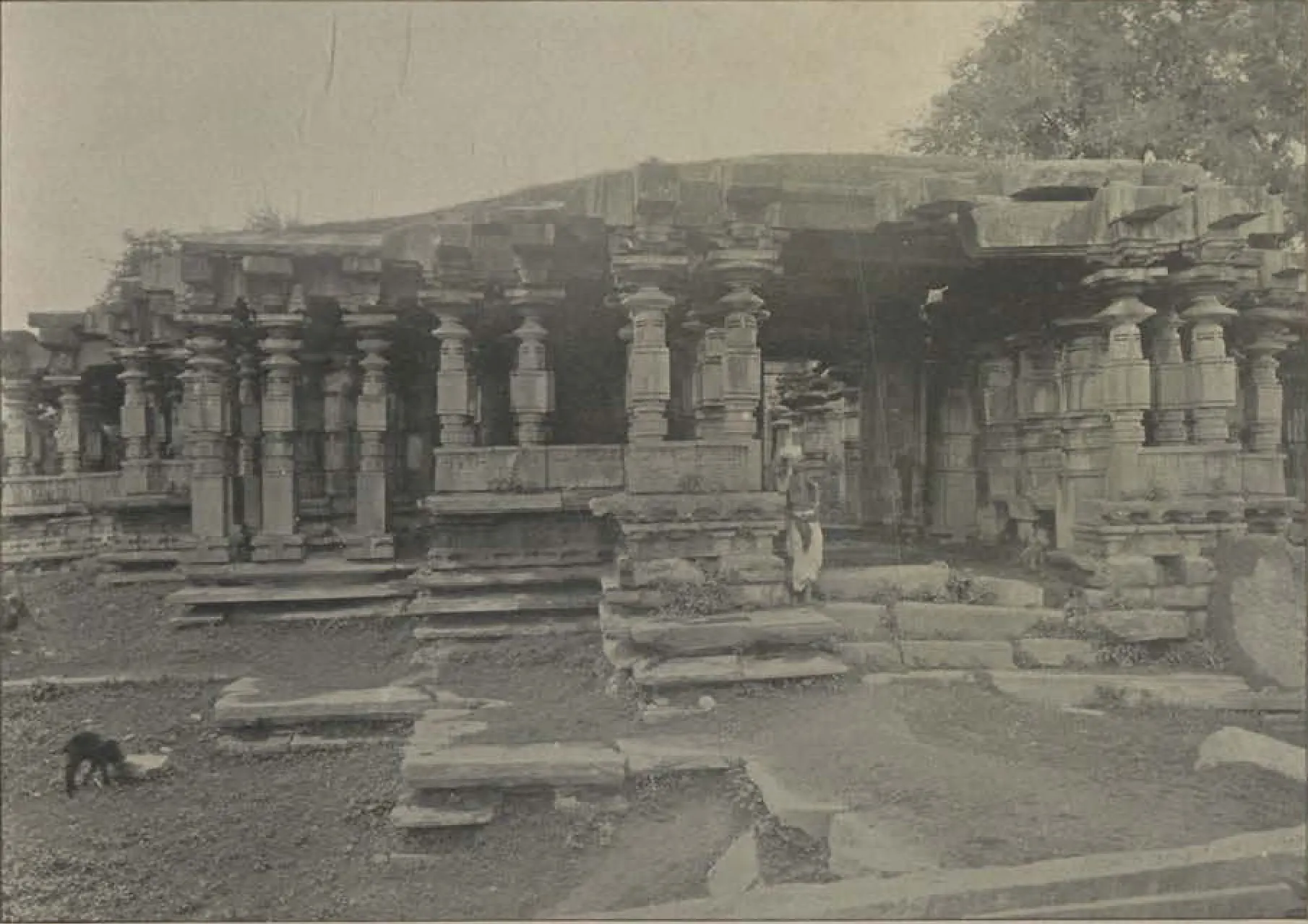 The detached hall of the Thousand Pillar Temple, a ruined hall with many carved pillars.