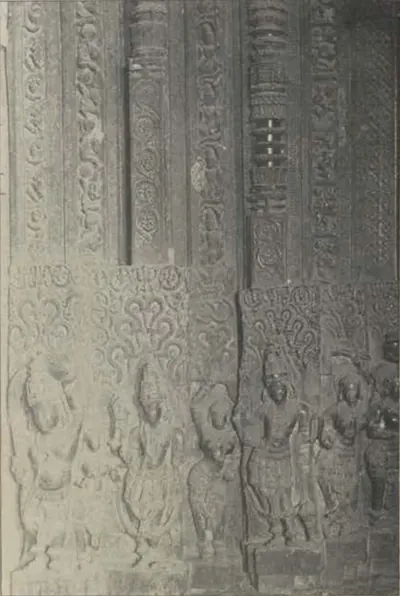 Carved figures on a door jamb at the Thousand Pillar Temple.