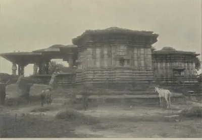 The shrines of the Thousand Pillar Temple, with a horse in front.