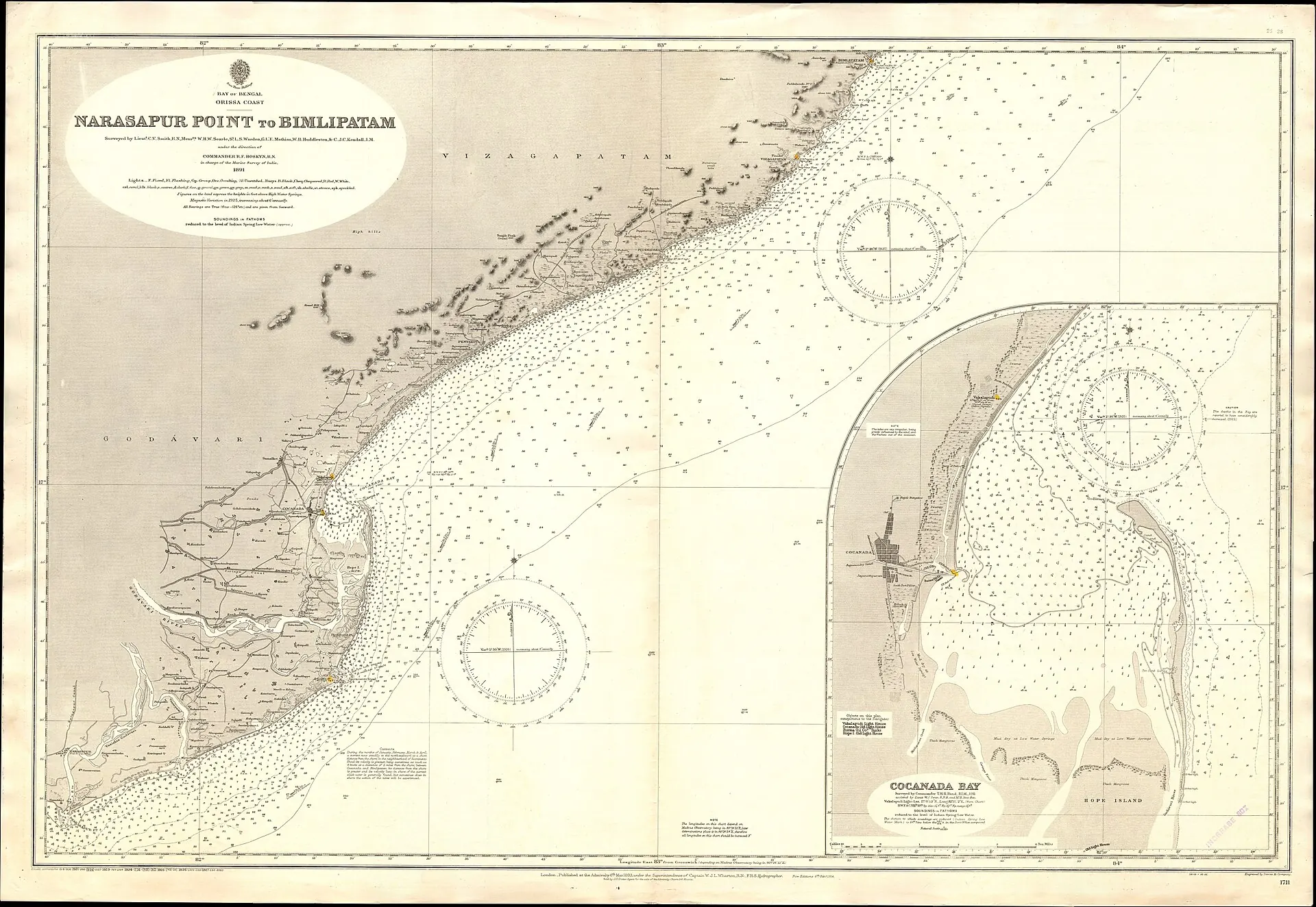 Nautical chart of Chart No 1711 Narasapur Point to Bimlipatam.