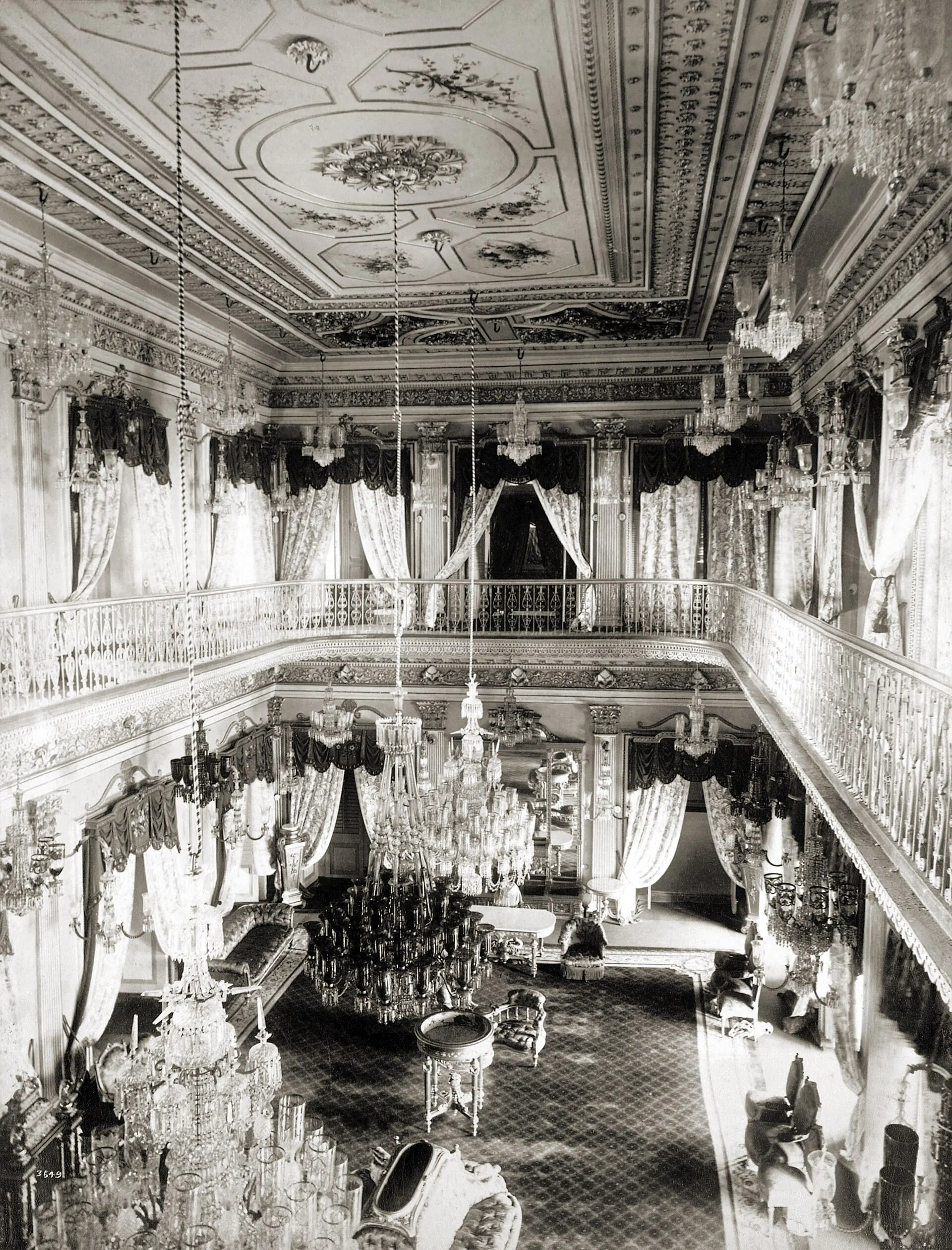 Interior view of the Chaumhalla Palace at Hyderabad, photographed by Deen Dayal in the 1880s, from the Curzon Collection: 'Views of HH the Nizam's Dominions, Hyderabad, Deccan, 1892'.
