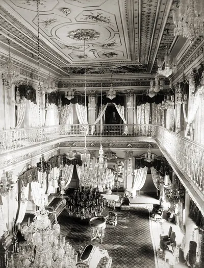Interior view of the Chaumhalla Palace at Hyderabad, photographed by Deen Dayal in the 1880s, from the Curzon Collection: 'Views of HH the Nizam's Dominions, Hyderabad, Deccan, 1892'.
