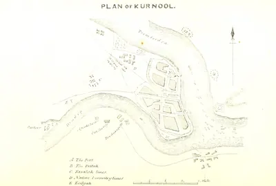 Engraved plan of a walled town on a tongue of land where a smaller river joins a broad one, with a fort at the confluence, lettered lines and buildings to the west, and a key in the lower left corner.