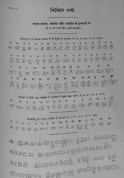 Printed table in Ojha's Bharatiya Prachin Lipimala (Plate 51): Telugu letters of the 14th and 15th centuries.