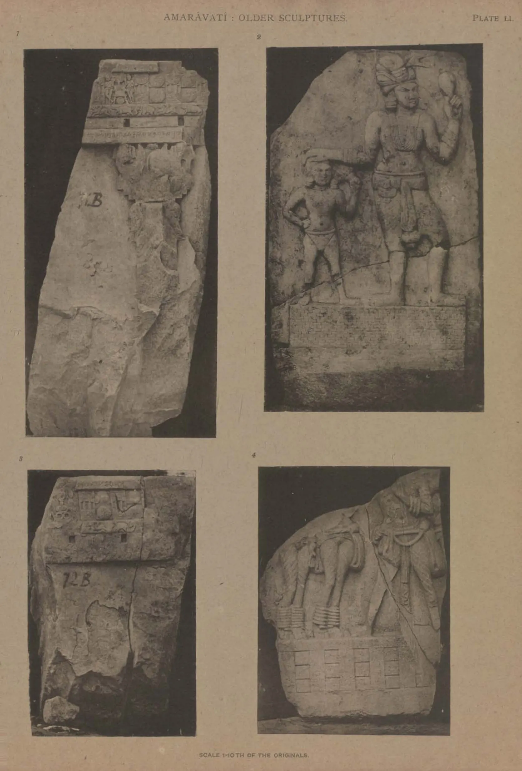 Collotype of four early carved slabs with standing figures.