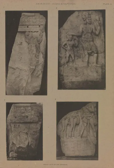 Collotype of four early carved slabs with standing figures.