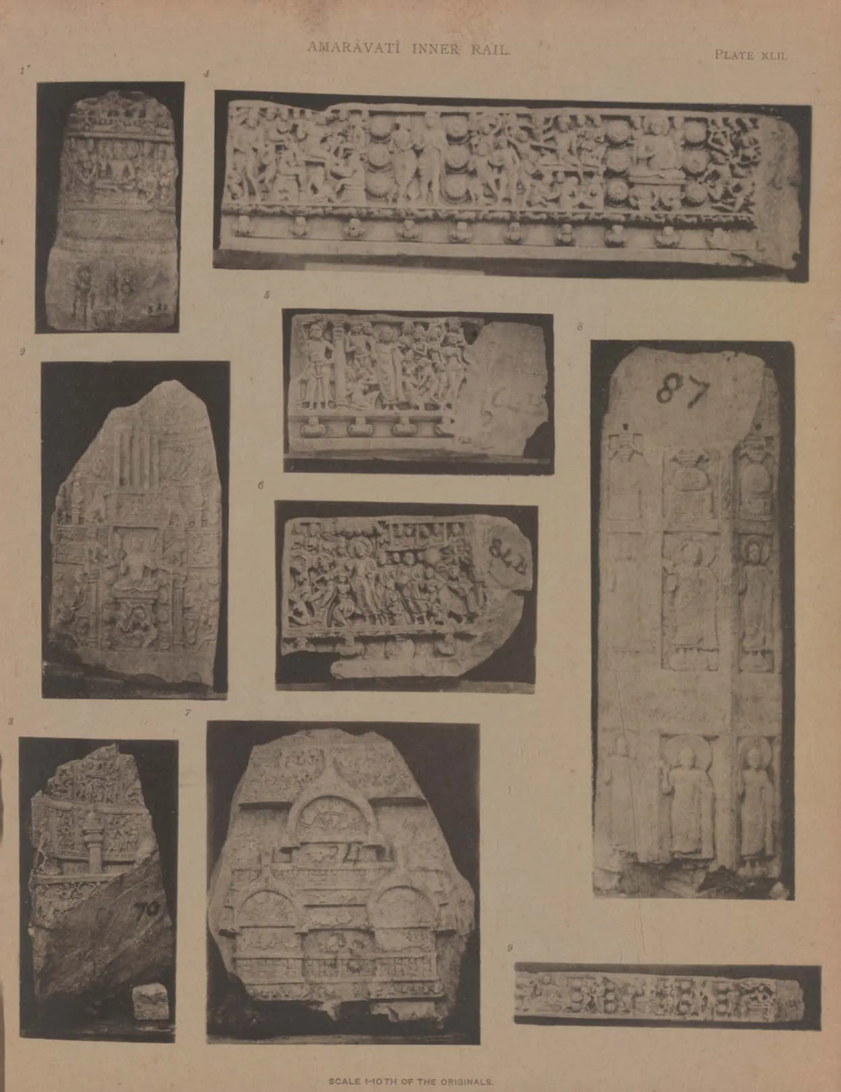 Collotype of several carved fragments from the inner rail.