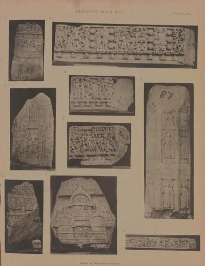 Collotype of several carved fragments from the inner rail.