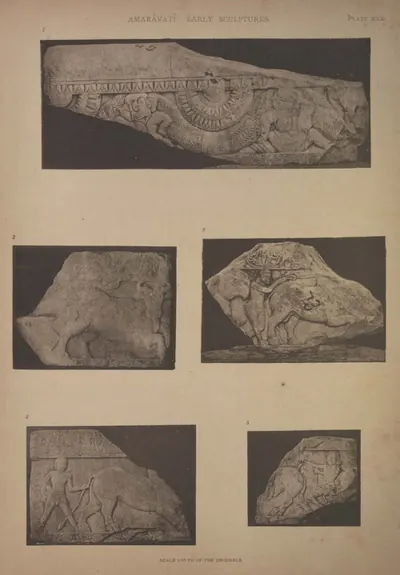 Collotype of five fragments of early carved coping.