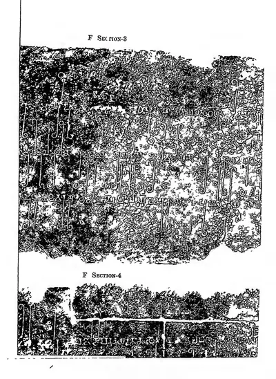 Estampage of two sections of a long Prakrit floor inscription in Brahmi from an apsidal shrine at Nagarjunakonda.
