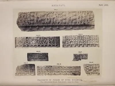 Photograph of several frieze fragments from the inner rail.