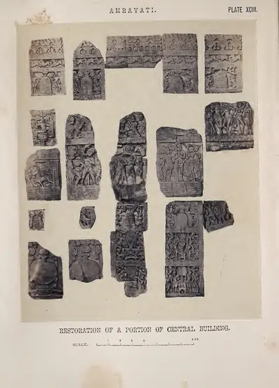 Photographic montage of small carved slabs arranged as a restored facade.