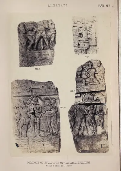 Photograph of carved slab fragments with figures.