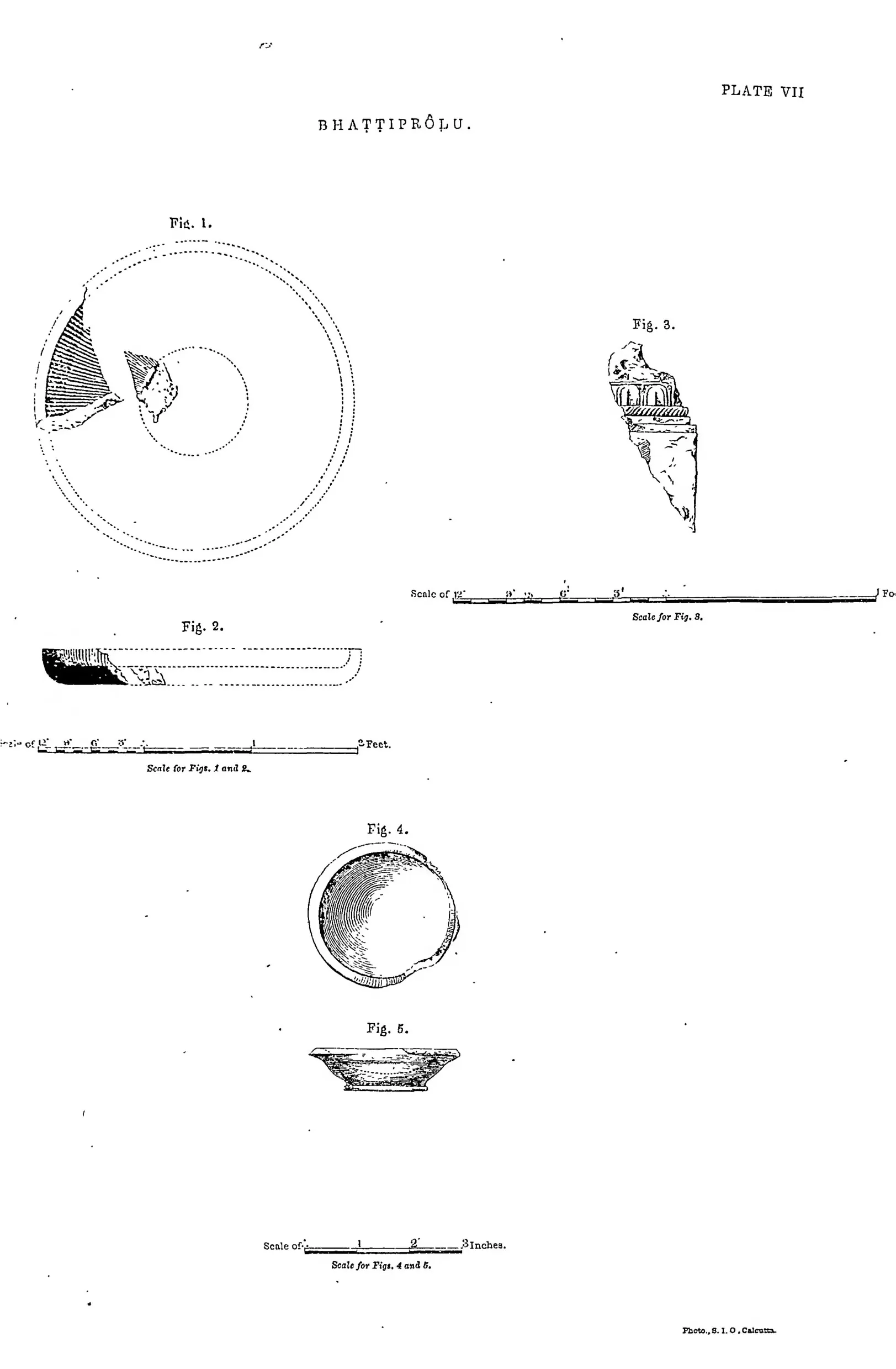 Drawings of a fragment of a stone umbrella and a pilaster base.