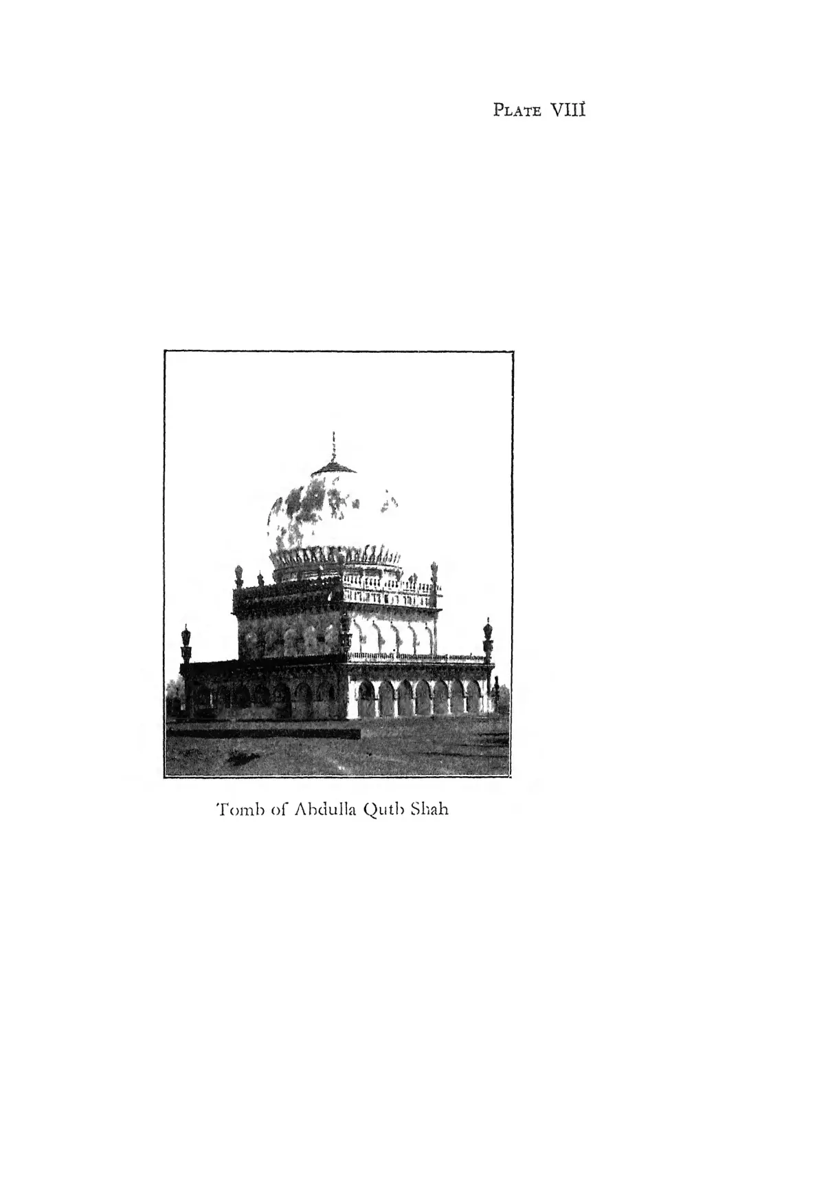 Photograph of the domed tomb of Abdullah Qutb Shah on its arcaded platform.